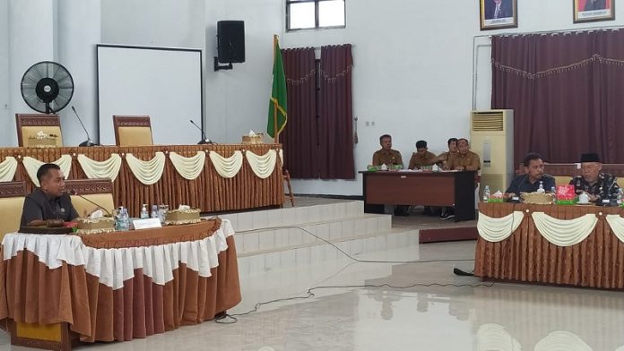 Ketua DPRD Kabupaten Seruyan, Zuli Eko Prasetyo, memimpin rapat dengar pendapat (RDP)di Gedung Paripurna DPRD Seruyan, Senin (29/5/2023). (FOTO : EDY/PROKALTENG.CO)