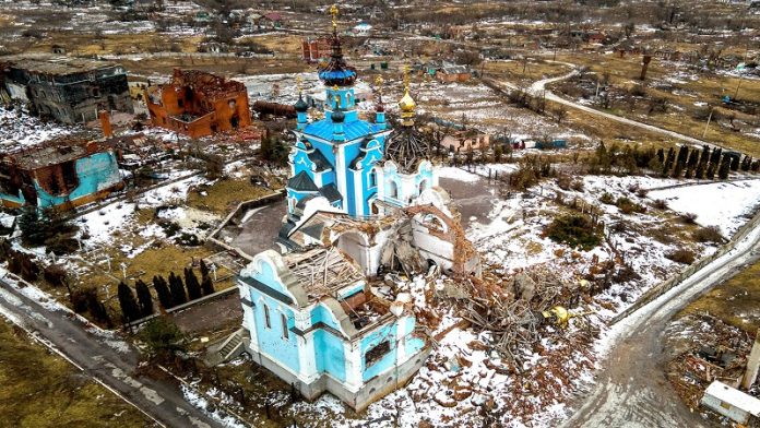 KEHANCURAN KOTA Bohorodychne, Donetsk, Ukraina, akibat pengeboman Rusia. Pada 17 Agustus 2022, kota itu diduduki Rusia. Ukraina bisa merebut kembali pada 12 September 2022.-IHOR TKACHOV-AFP-