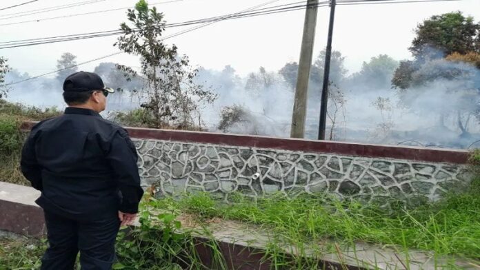 Bupati Kabupaten Kotim H.Halikinnor saat melihat lahan yang terbakar di Jalan Pramuka belum lama ini. (PROKOPIM UNTUK KP)